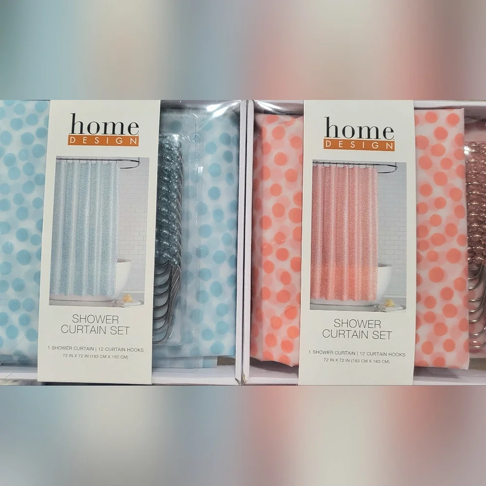 Macy's Home Design Pink & Blue Polka Dot Shower Curtain Set (2)